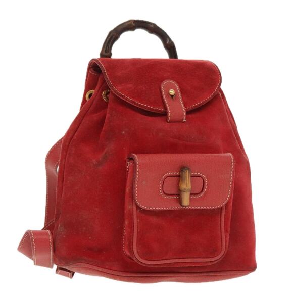 GUCCI Bamboo Backpack Suede Red Gold 003 58 003 58 - Picture 1 of 16